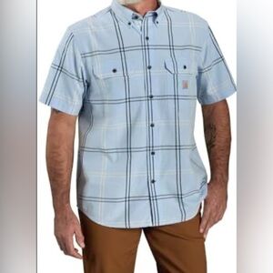 New Men’s Large Carhartt Light Blue Plaid Button Down Shirt Loose Fit Midweight